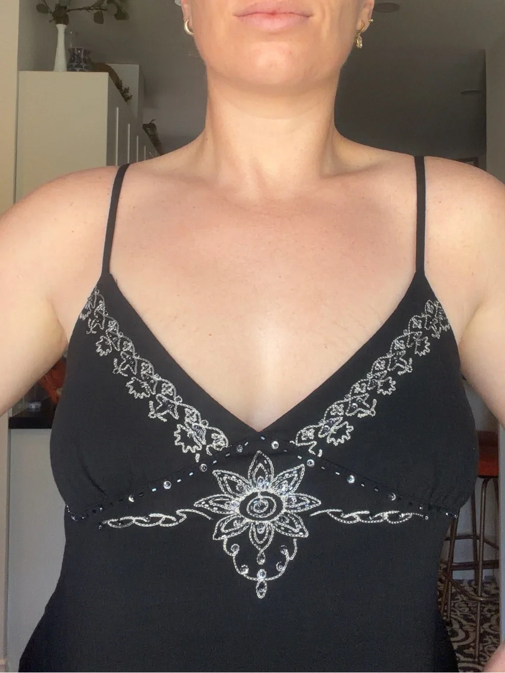 Vintage Y2K Black Linen Tank with Silver beaded and embroidered medallion design - Picture 12 of 14